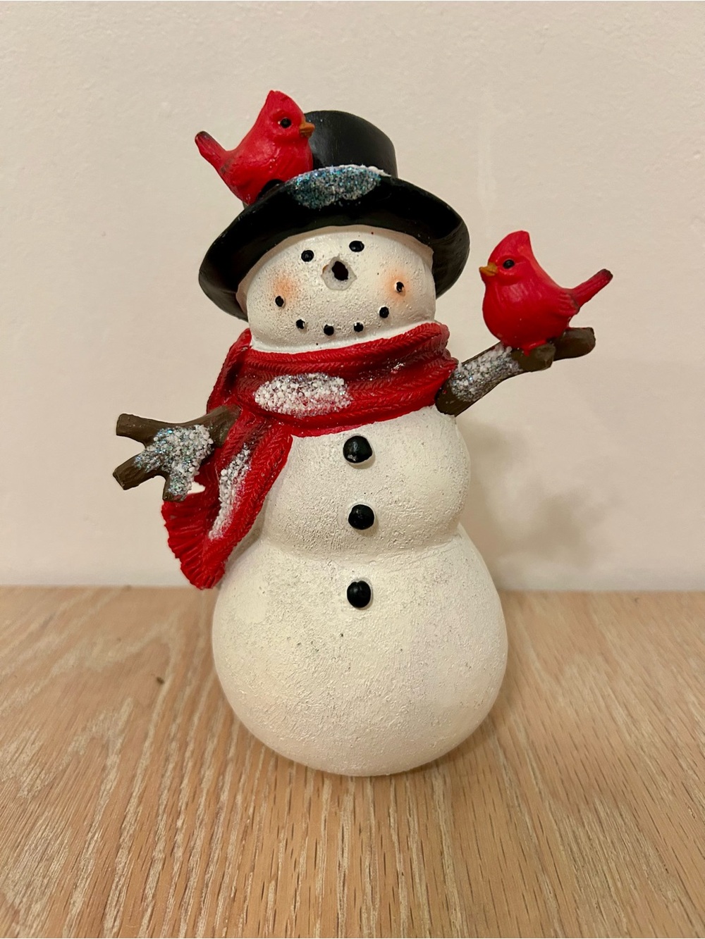 Hobby Lobby Snowman Figurine with Red Scarf and Cardinals